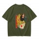 Olive T-Shirt With Ramen Bowl Graphic and Vertical Text Print