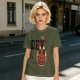 Olive T-Shirt with Red Devil Cat Graphic and The Dev Print