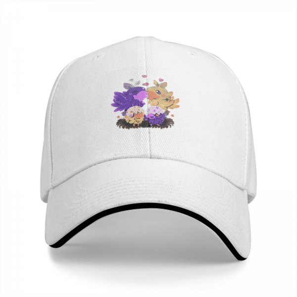Black baseball cap with cute fantasy bird family illustration