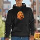 Black hoodie with anime character silhouette and sunset graphic