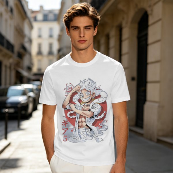 One Piece Gear 5 Luffy Graphic Print Olive T-Shirt