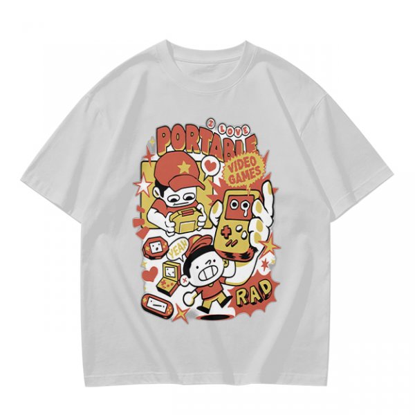 Olive T-Shirt With Retro Portable Video Games Cartoon Print