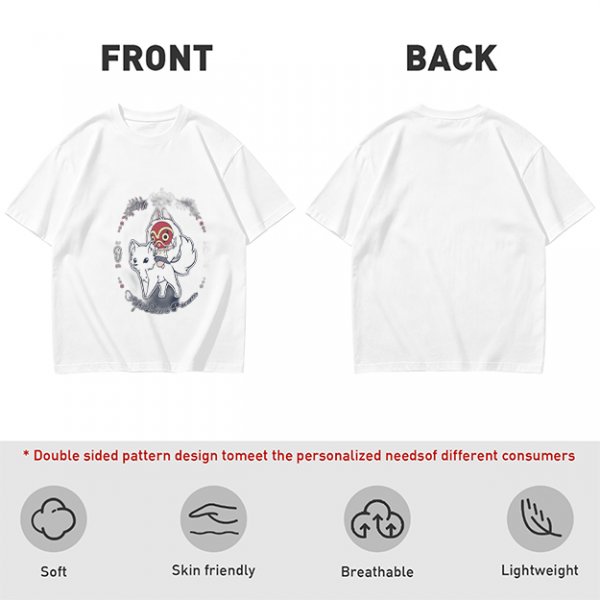 Olive T-Shirt With Chibi Princess Mononoke Wolf Rider Artwork