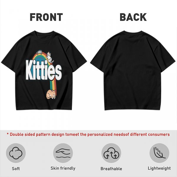 Olive Green T-Shirt With Kitties Rainbow Graphic Design