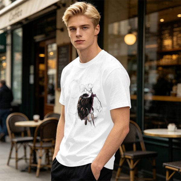 Olive green graphic t-shirt with dark fantasy creature print