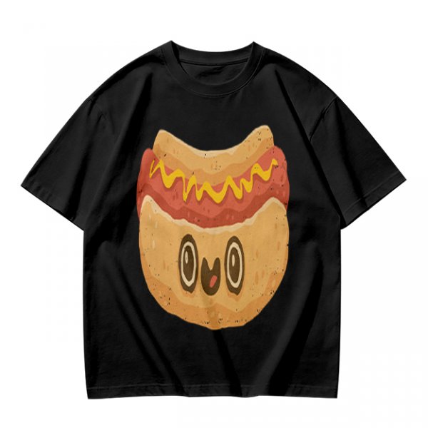 Olive T-Shirt With Cute Cartoon Hot Dog Graphic Print