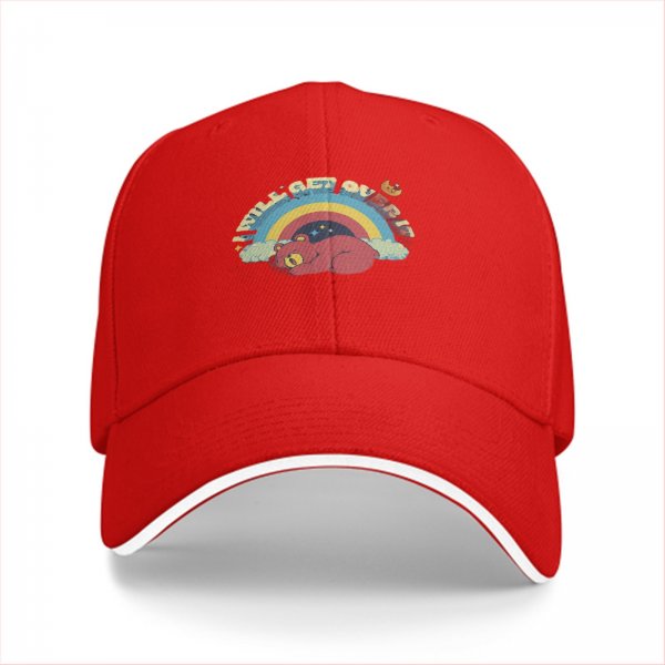 Black baseball cap with sleeping bear rainbow graphic and text