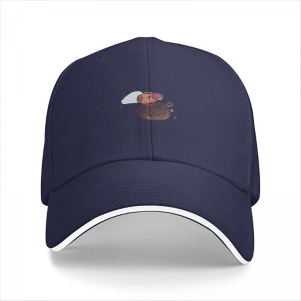 Black Baseball Cap With Cute Cartoon Bird Print