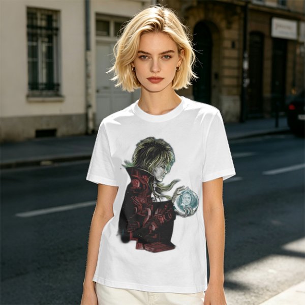 Olive Green T-Shirt With Goblin King Holding Crystal Ball Art