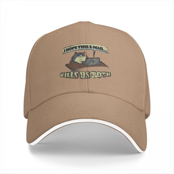 Black baseball cap with funny cat email joke graphic