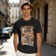 Olive green anime graphic t-shirt with monster and city scene