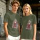 Olive T-shirt with Santa Claus on Skull Throne Graphic