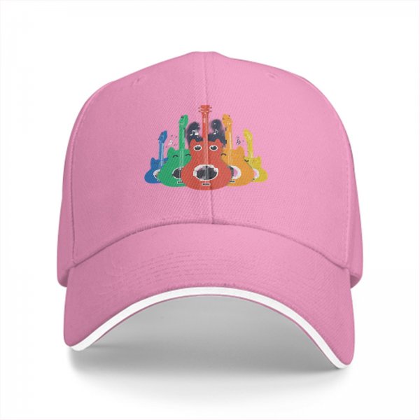 Black Baseball Cap With Colorful Cat Guitar Graphic Design