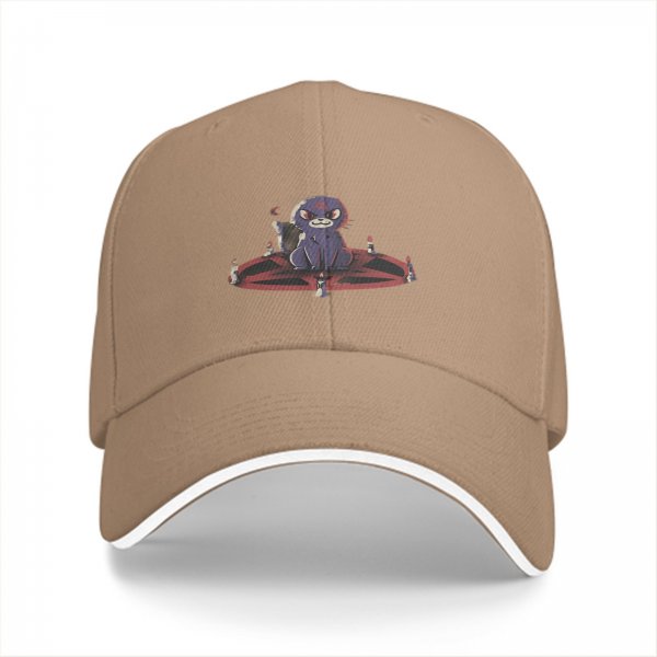 Black baseball cap with a demonic cat on a pentagram design