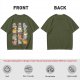Olive green t-shirt with cute mythical monster cat graphic prints