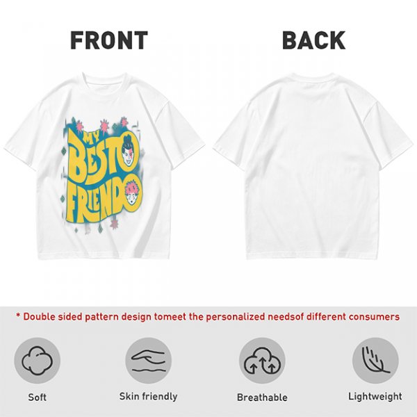 Olive graphic t-shirt with 'MY BESTO FRIENDO' anime character print