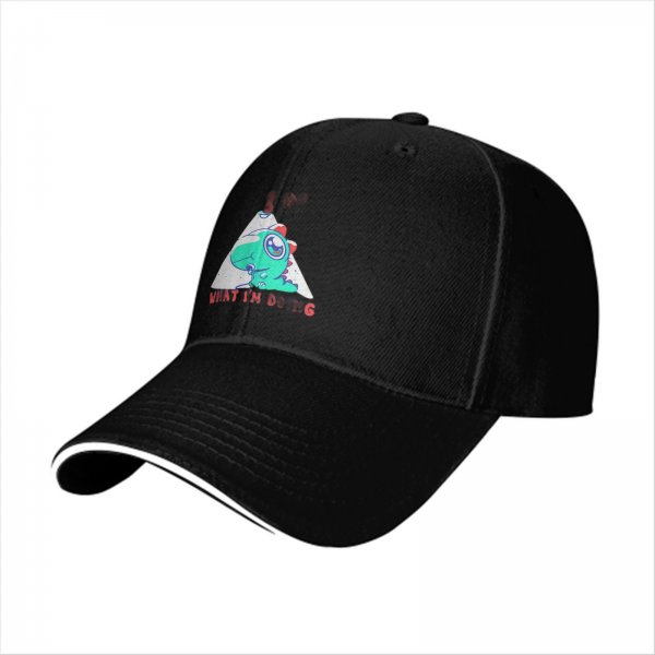 Black Baseball Cap With Cute Dinosaur Graphic And 'What I'm Doing' Text