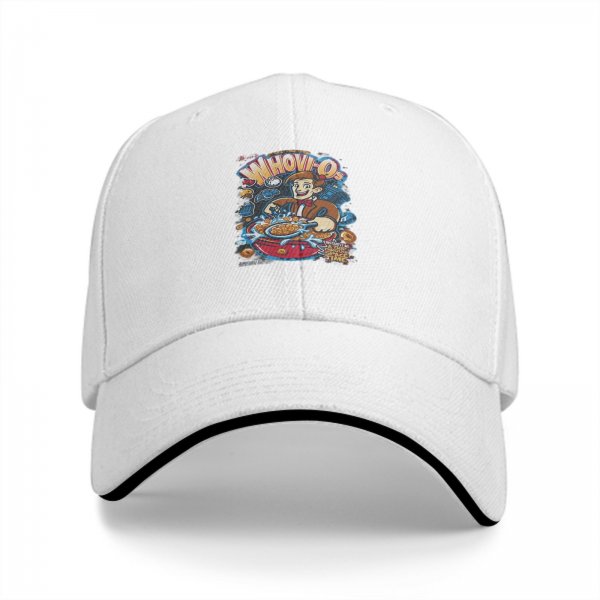 Black Baseball Cap With Whovio Cereal Themed Graphic Print