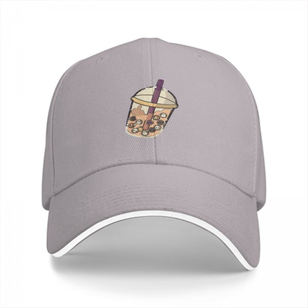 Black Baseball Cap with Cute Boba Tea Print