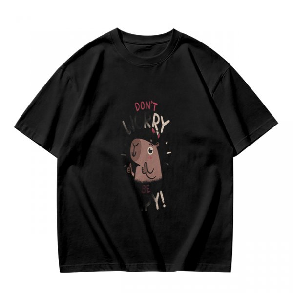 Olive Green T-Shirt With Don't Worry Cute Capybara Graphic