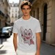 Olive T-shirt with cute warrior cat holding a sword graphic