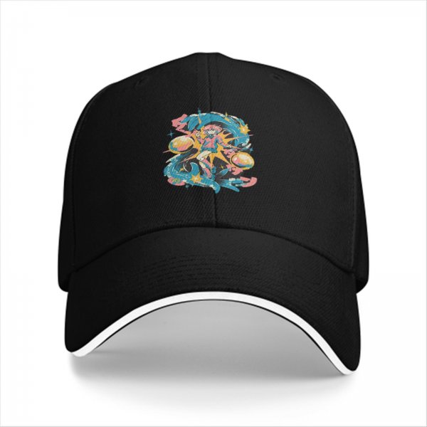 Black Baseball Cap With Colorful Anime Space Character Graphic