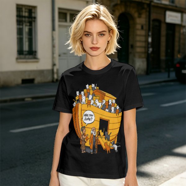 Noah's Ark Cats 'Are You Sure?' Funny Graphic T-Shirt