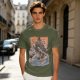 Olive T-shirt with Sushi Dragon Wave Graphic Print