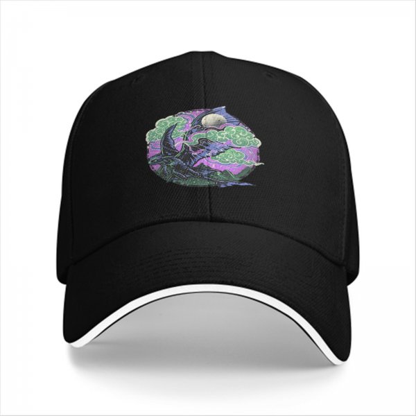 Black Baseball Cap With Fantasy Dragon Moon Cloud Night Artwork