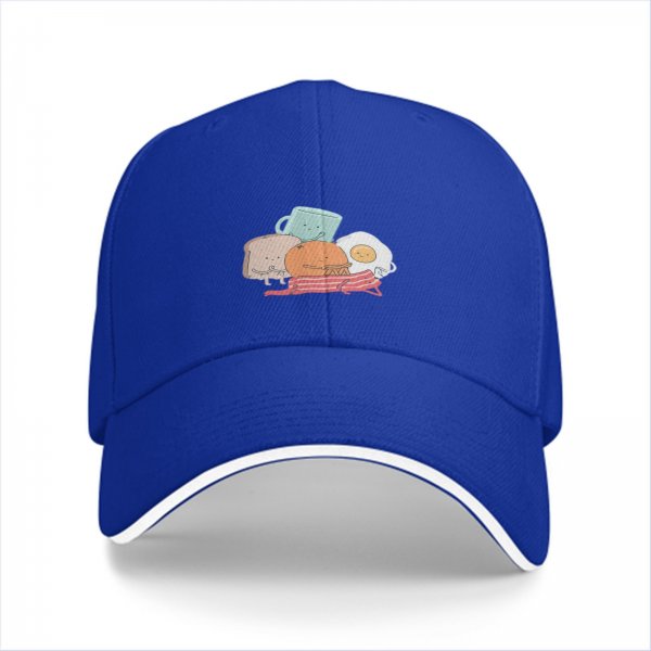 Black baseball cap with cute breakfast food character print