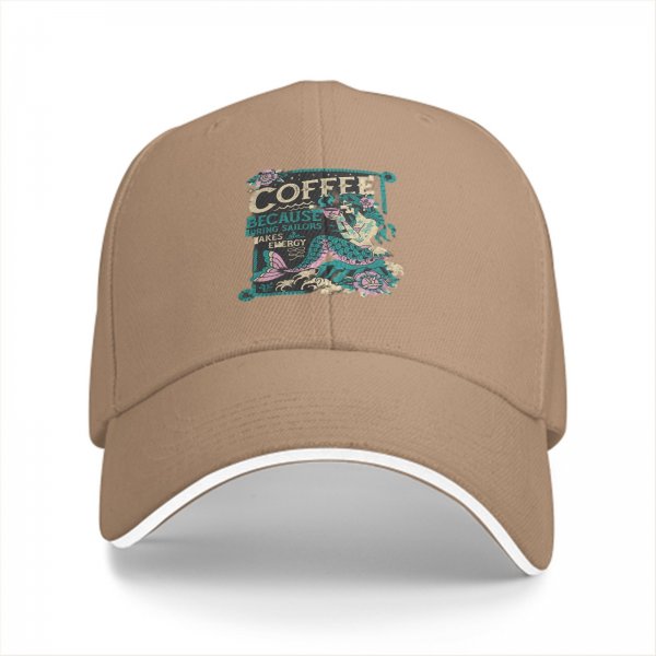 Black Baseball Cap With Mermaid Coffee Lover Graphic Design
