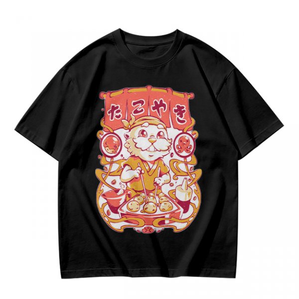 Olive T-Shirt with Cute Takoyaki Chef Graphic Print