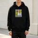 Black hoodie with Comic Cone Intercational cat graphic