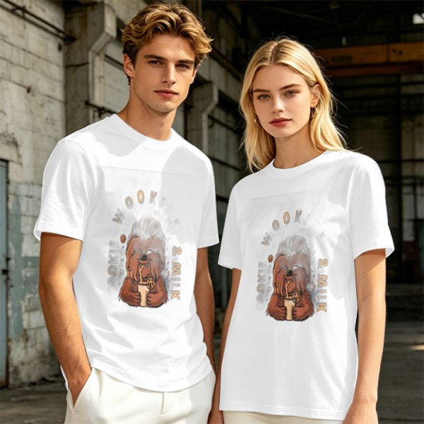 Olive T-Shirt with Chewbacca Drinking Boba Graphic