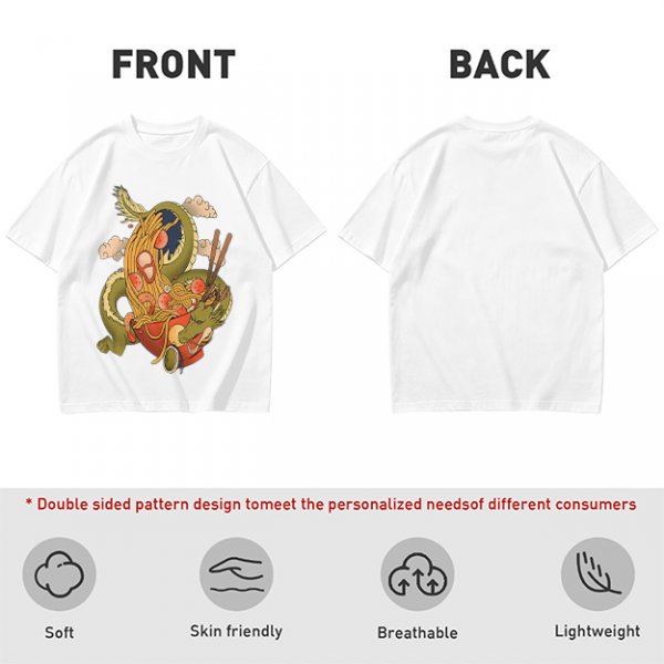 Olive T-Shirt With Japanese Ramen Dragon Artwork