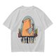 Olive t-shirt with capybara drinking coffee graphic
