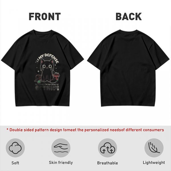 Olive t-shirt with black cat 'In My Defense I Was Under Catnip' print