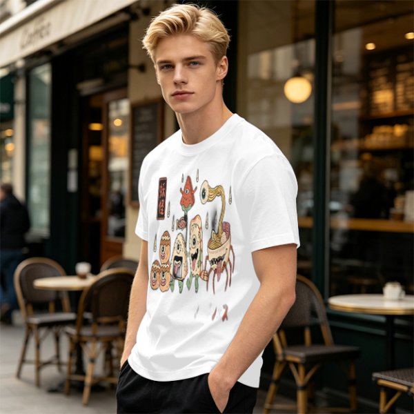Olive T-Shirt with Japanese Food Monster Yokai Art Print