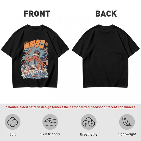 Japanese octopus sushi wave graphic t-shirt design