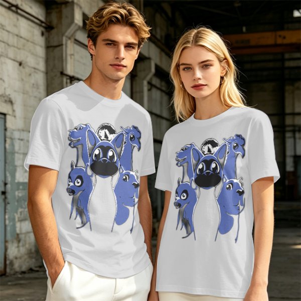 Olive T-Shirt With Blue Fantasy Animal Heads Graphic Print