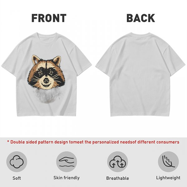 Olive Green T-Shirt With Smiling Raccoon Graphic Print