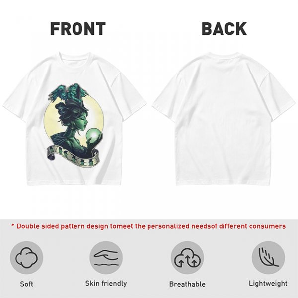 Olive Witch Graphic T-Shirt With Winged Monkey And Crystal Ball