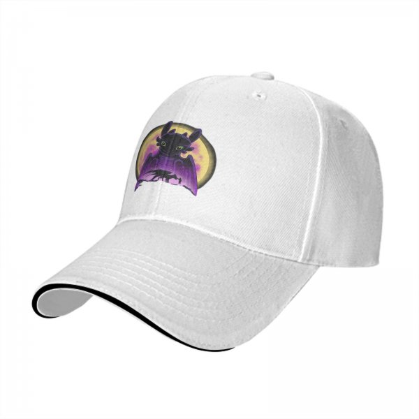 Black baseball cap with Toothless dragon and moon graphic