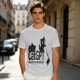 Olive green graphic t-shirt with CatGPT and mischievous cat prints