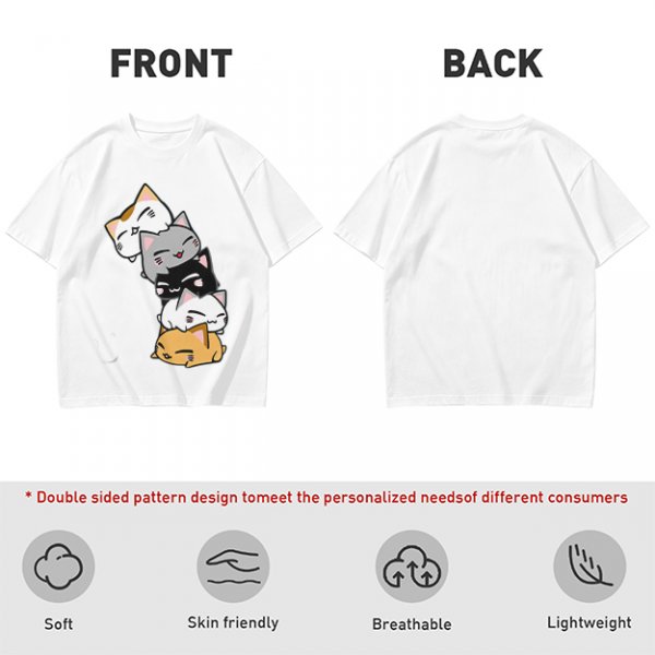 Olive T-Shirt With Stacked Cute Chibi Cats Graphic