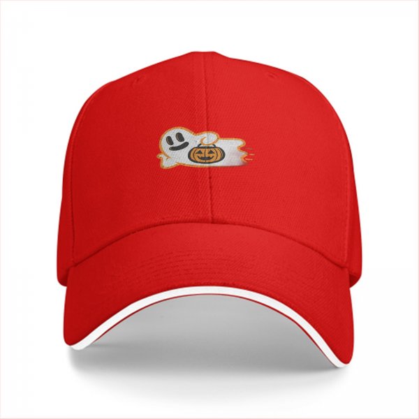 Black Baseball Cap With Cute Ghost Holding Jack O Lantern Halloween Design