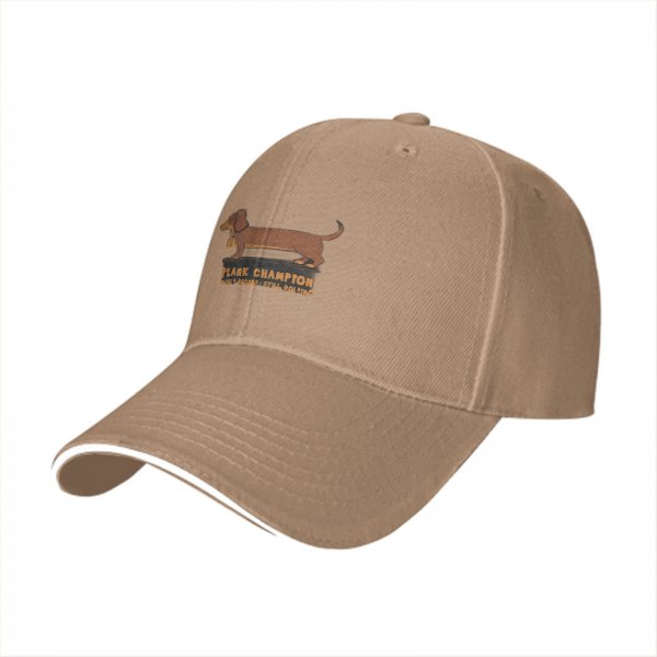 Black baseball cap with dachshund plank champion graphic