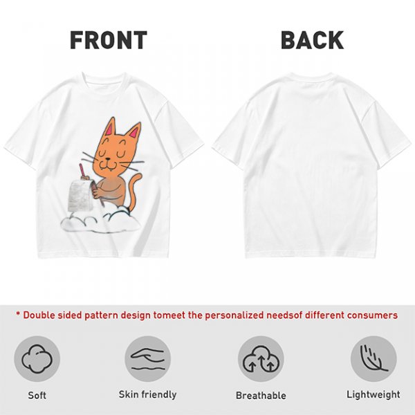 Olive T-Shirt with Cartoon Cat at Grave Print
