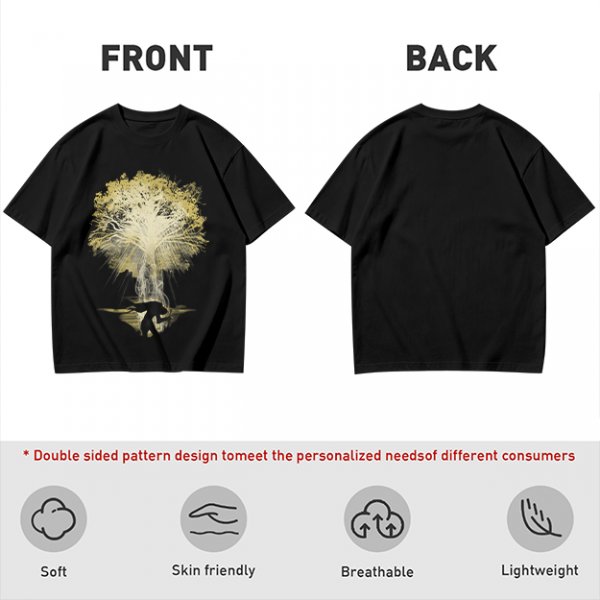 Olive Green T-Shirt With Glowing Tree Reflection Art