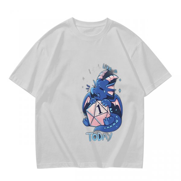 Olive T-Shirt With Sad Dragon Holding D20 Natural 1 'Like A Today' Print